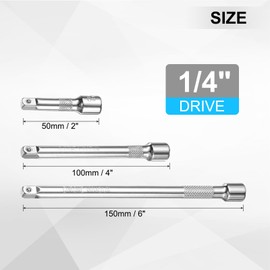 QUARKZMAN 1/4 Inch Drive Impact Extension Bar 2 Inch 4 Inch 6 Inch Chrome Vanadium Steel Extra Long Socket Extension Square Socket Wrench Handle for Loosening and Tightening Silver 3-Piece Set