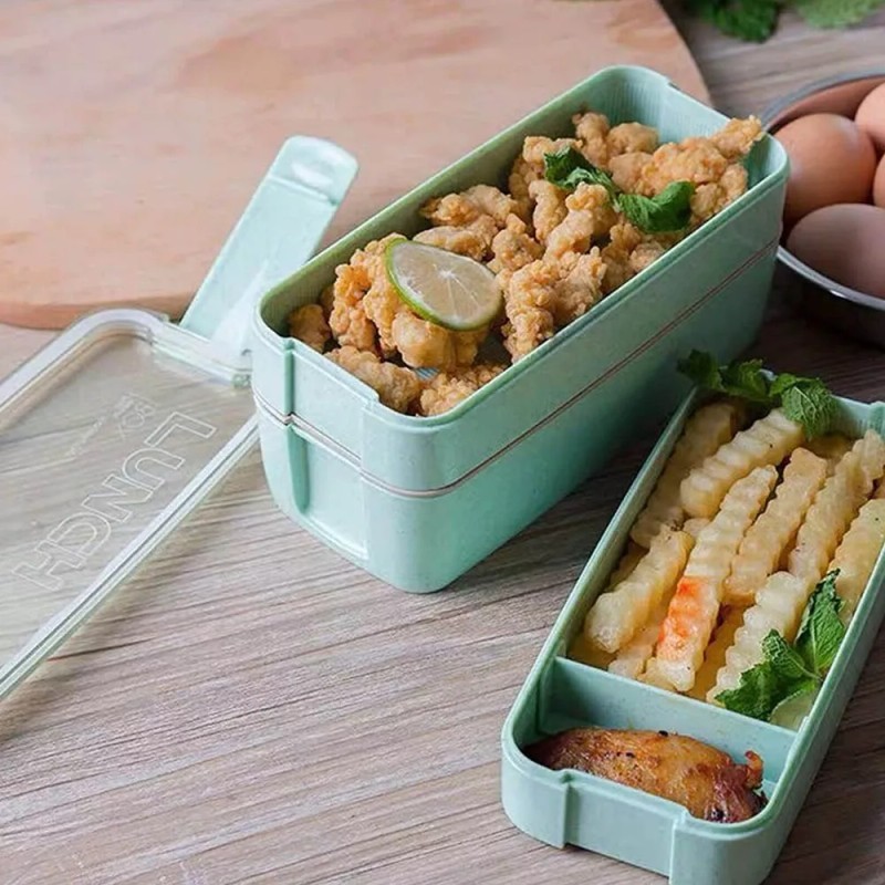 Maíz Contenedor Lonchera Box Lunch Divisiones Cubiertos Portatil