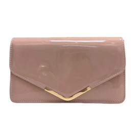 LeahWard Women's Clutch Bag Patent Evening Wedding Handbags 841 (Nude 911)