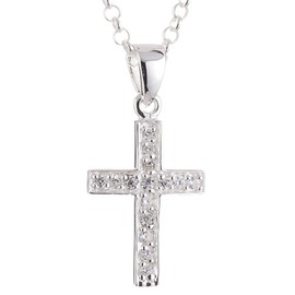 Vinani AKS-T Narrow Cross Pendant with White Zirconia and Pea Chain 925 Sterling Silver, Sterling Silver, Cubic Zirconia