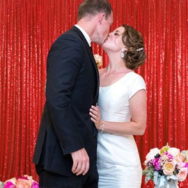 ShinyBeauty 4x10ft Red Sequin Backdrop Curtains | 16ft Glitter Wall Backdrop for Weddings, Parties, and Photography Backgrounds