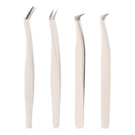 4 Pzas Pinzas Para Extensión Pestañas Curvas Set Maquillaje