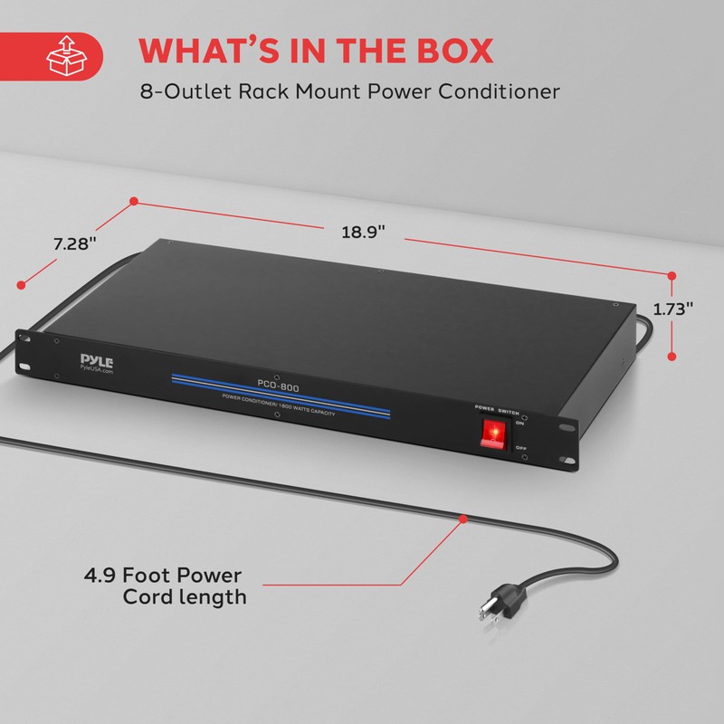 Pyle 1800W 8-Outlet Rack Mount Power Conditioner - 15 Amp