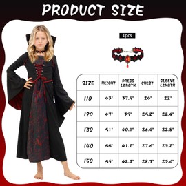 DAZZTIME Vampire Costume Girls, Vampire Costume Children, Vampire Costume, Carnival Cosplay, Vampire Witch Costume Set, Children's Vampire Dress for Carnival, Fancy Dress, Theme Party