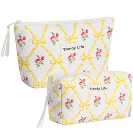 HAOGUAGUA 2 Pieces Makeup Bag, Small Large Quilted Cosmetic Bag, Travel Floral Make Up Toiletry Organizer Bag for Women Girls (2PCS STYLE A-6)