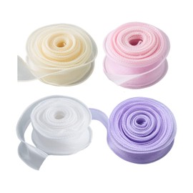 4 Rolls Organza Ribbon, 4 cm x 9 m Ribbon, White, Purple, Pink, Beige Chiffon Ribbon, Silk Ribbon, Gift Ribbon Wide for Bouquet Gift Wrapping