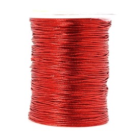 Mandala Crafts Metallic Cord Tinsel String Rope for Ornament Hanging, Decorating, Gift Wrapping, Crafting (Non Elastic 1mm 120 Yards, Red)