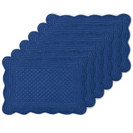 6 PC Quilted Placemats, 18"X13"Extra Large Cotton Placemats Set of 6, 100% Cotton Fabric Washable Cloth Table Mats for Kitchen & Dining Table - Soft &Easy Clean(Sapphire Blue, Rectangular)