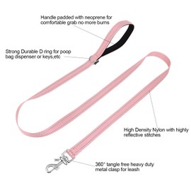 UsunyVora Reflective Nylon Dog Leash for Walking,Strong Dog Leash with Padded Handle for Puppy and Small Dogs,4 FT,Pink
