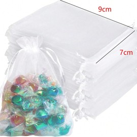 100 Pcs Organza Bags Small Pouches Mini Bags, 7x9cm White Nylon Pouches, Perfect for Weddings, Jewellery, Gifts, and Special Occasions