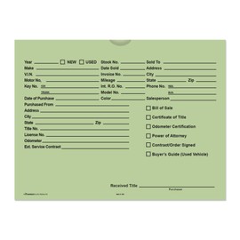 Printed Vehicle Deal Envelopes 9x12 Deal Jackets (100 shrink wrapped) (Green)