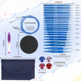 Circular Knitting Needles Set Interchangeable, 13 Pairs Circular Knitting Needles with Bag and Accessories, 13 Needle Diameter 3-10mm, 4 Lengths Adjustable 4-10cm, Aluminium Crochet Hook Set (Blue)
