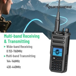 HYS Quansheng TK-11(5) 10W VHF/UHF Walkie Talkie, TYPE-C Ladeanschluss&2500mAh Akku, 999 Kanalnummern, Spektrum-Analysator, Professionelles Zweiwege-Funkgerät mit D-Form Hörer