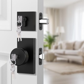 Newlaking Matte Black Exterior Door Knob with Deadbolt Set - Heavy Duty Zinc Alloy Front Door Lock with Keyed Alike Entry, Square Design, Easy Installation, Fits 2-3/8" or 2-3/4" Backset (1 Pack)