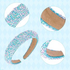 Semato Sprinkle Headband for Women Wide Padded Headband Thick Donut Hairbands Wide Fashion Hair Hoops Thick Padded Girls Hair Accessories (Blue-3)