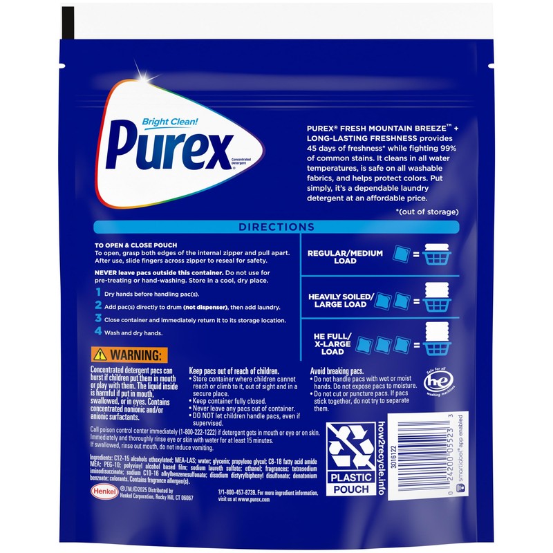 Purex 4-in-1 Laundry Detergent Pacs, Mountain Breeze, 66 Count, Brightening