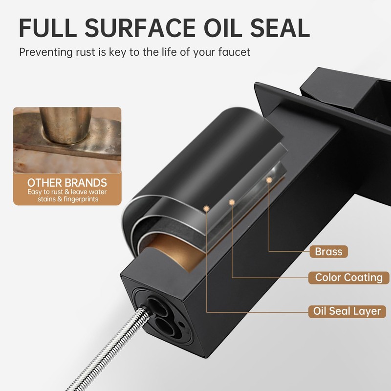 FRANSITON Black Waterfall Bathroom Faucet Lavatory Single Handle 1 or