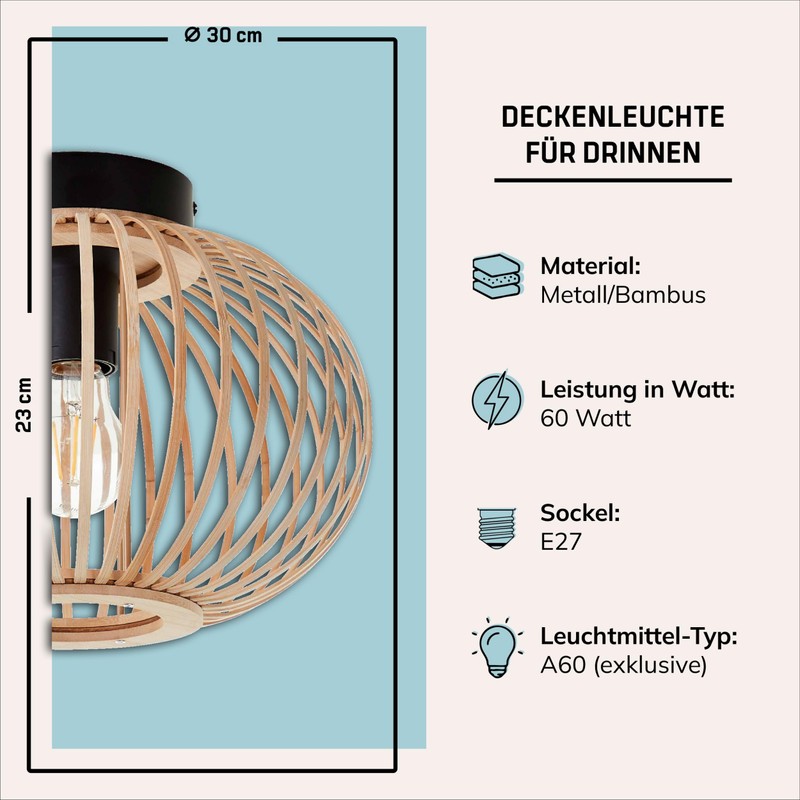 Lightbox Ceiling Light with Bamboo Grid - Ceiling Light Diameter