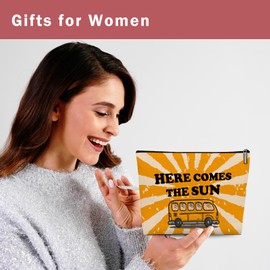 Lyiibb Here Comes the Sun Makeup Bag, Sunshine Gifts for Women, Hippie Bus Sunshine Travel Bag, Birthday Gifts, Christmas Gifts for Women