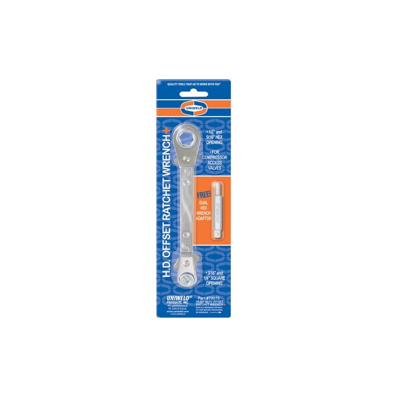 Uniweld 70075 Reversible Offset Ratchet Wrench with DHW316 Dual Hex