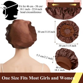 Silk Bonnet Sleep Cap for Sleeping, Pack of 2 Silk Bonnet Sleep Cap, Adjustable Sleep Cap, Silk, Breathable Sleep Cap, Women Girls Satin Hair Cap for Night Hair Protection (Coffee, Black), Coffee +