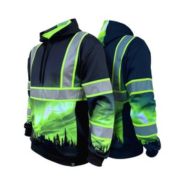 SafetyShirtz SS360º Northern Lights Hi Vis Hoodie for Men - Heavy-Duty Polyester with Soft Combed Fleece Interior - Type-O - Meets ANSI/ISEA 107-2020, Black - Large