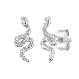 Noelani 2031582 Women's Stud Earrings Made of 925 Sterling Silver in the Shape of a Snake (0.5 cm), Silver Snake, Comes in Jewellery Gift Box, Sterling Silver, No Gemstone
