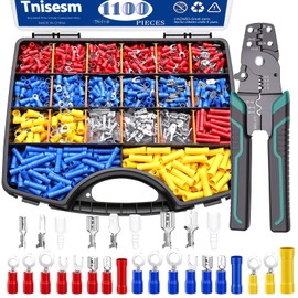 Tnisesm 1100pcs Wire Connectors - Insulated Electrical Wire Terminals with Crimp/Stripping/Cutting Multifunction Wire Crimping Tool 22-10AWG- Ring, Butt, Spade, Fork Connector Kit