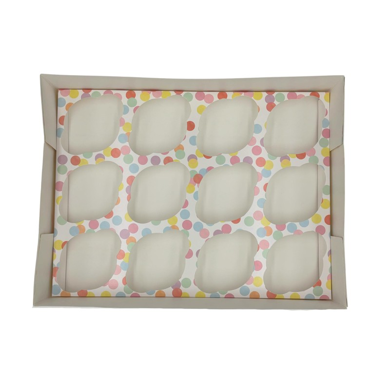 SwiftPick Home 3 Pack 12 Hole Cupcake Boxes |Multicoloured Polka