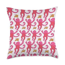 Pink Roller Monkey Funny Cute Rabbit monkey Throw Pillow