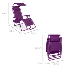 Best Choice Products Folding Zero Gravity Outdoor Recliner Patio Lounge Chair w/Adjustable Canopy Shade, Headrest, Side Accessory Tray, Textilene Mesh - Amethyst