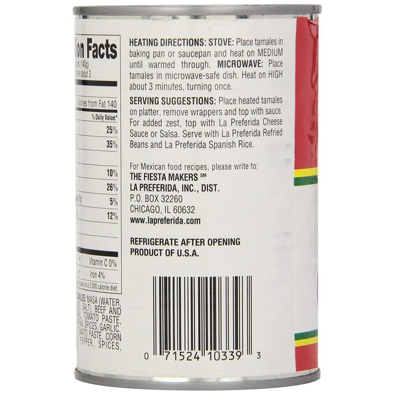 La Preferida Tamales Beef & Pork, 15-Ounce can (Pack of
