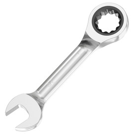 FOCMKEAS 3/8 Inch Anti-slip Stubby Ratcheting Combination Wrench SAE 72 Teeth 12 Point Ratchet Box Ended and Open End Spanner Tools for Tight Space, Heat-Treated CR-V