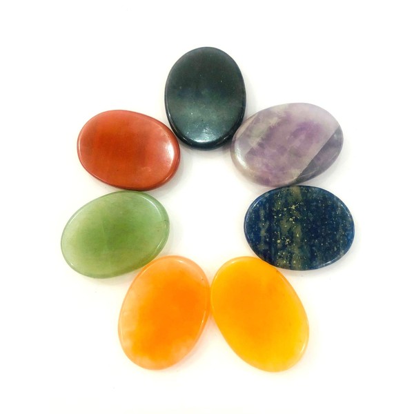crystalmiracle Seven Chakra Pocket Cabochons Crystal Gemstone Healing Wellness Positive Energy Reiki Feng Shui Gift Peace Meditation Handmade Stones