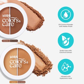 KISS Colors & Care Lace Wig Tinting Powder & Brush, 2 Brown Shades, Oil Control Powder, Matte Finish, Vegan, Cruelty Free, Hyaluronic Acid & Coconut Extract Infused, 8g (0.28 oz.) - Dark Duo