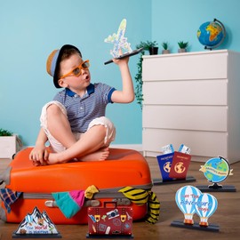 6 PCS Travel Themed Party Decorations Travel Party Wooden Centerpieces Table Decor adventure awaits party Decorations Around the World Decorations for Home Kitchen (Travel)