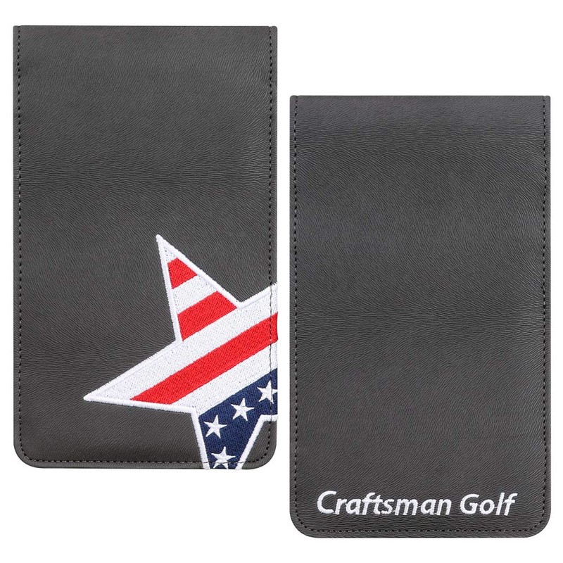 Craftsman Golf Leather USA Flag Star Gray Scorecard Holder Yardage