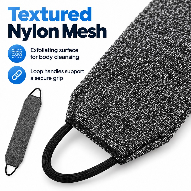 Nylon Back Scrubber for Shower – 2-Piece Long Exfoliating Bath