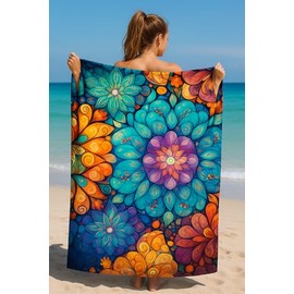 Rest Fusion 100 × 180 cm Microfibre Beach & Travel Towel – Oversized Extra Large Sand‑Free, Quick‑Dry, Lightweight, 100% Recycled – Ideal for Yoga, Pool & Sunbathing (Flowers)