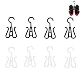 FIBOUND Pack of 8 Plastic Double Hooks Hanging Shoes, Multifunctional Shoe Rack Hook, Slippers Display Stand, Suitable for Shoe Shops and Home Use (White, Black)