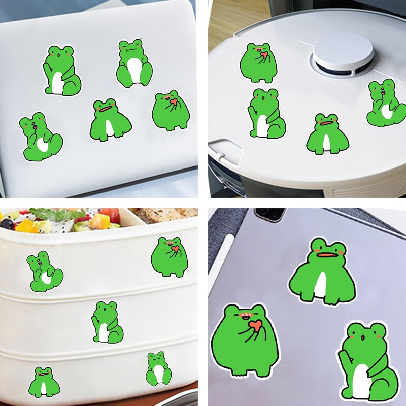 50Pcs Waterproof Decorative Frog Stickers Fashionable Frog Laptop Stickers Cartoon