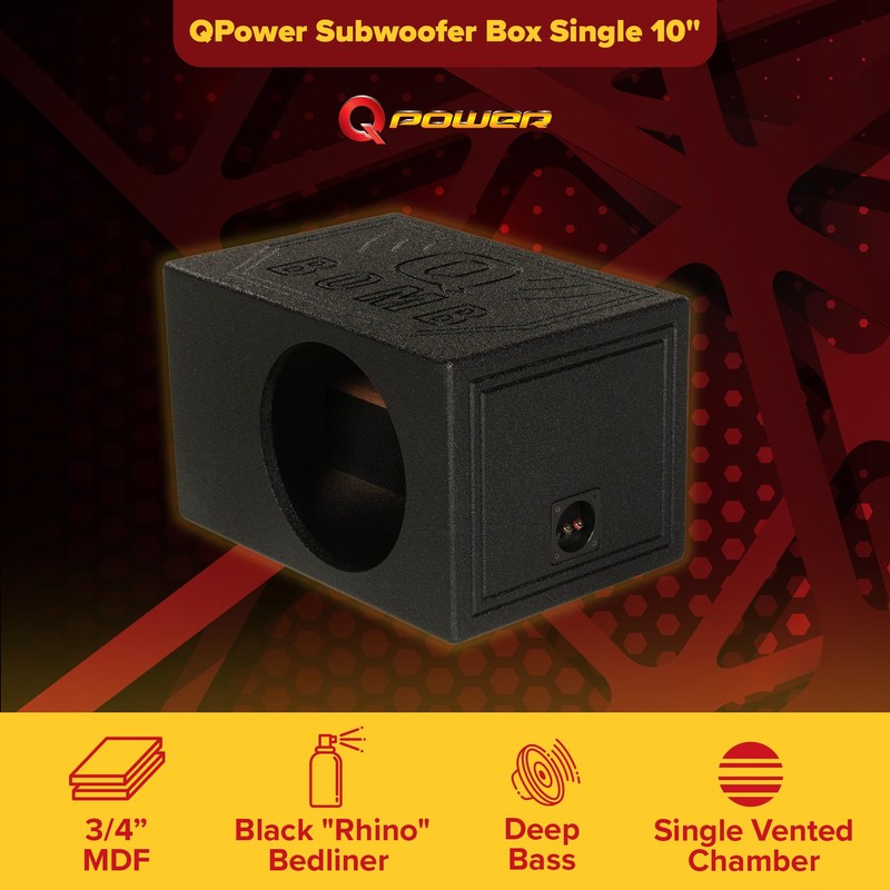 QPower QBOMB, Single 10" Tough Vented Shallow Ported Car Audio