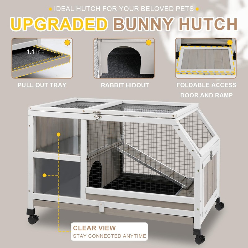 Ketive Rabbit Hutch Indoor - Weatherproof, Multi-Level, Easy Assembly, Lockable,