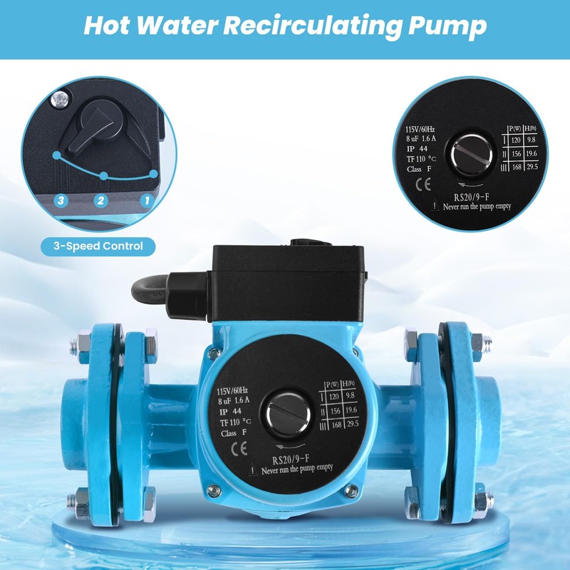 Carivia Hot Water Recirculating Pump,115V 168W Circulation Pump,3-Speed Control Water