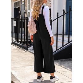 Happy Sailed Black Jumpsuit for Women Fall Winter Casual Loose Solid Color Sleeveless Adjustable Straps Corduroy Overalls with Pockets Fashion 2024 Medium