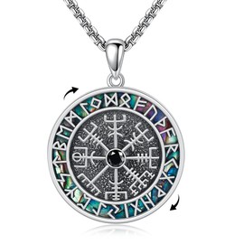 HUKKUN Fidget Viking Compass Necklace Sterling Silver Vegvisir Rune Necklace Viking Jewelry Gift for Men