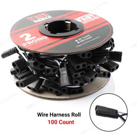 TMH 100 Count 2-Prong Wire Harness Roll Double Female Bullet Plug 18 Gauge - 6.5" Spacing for LED Marker Clearance Lights Hassle-Free Installation
