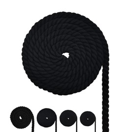 Cotton Rope, Black Cotton Cord, 3 Strand Twisted Macrame Cord (Black, 6mm x 16 Feet)