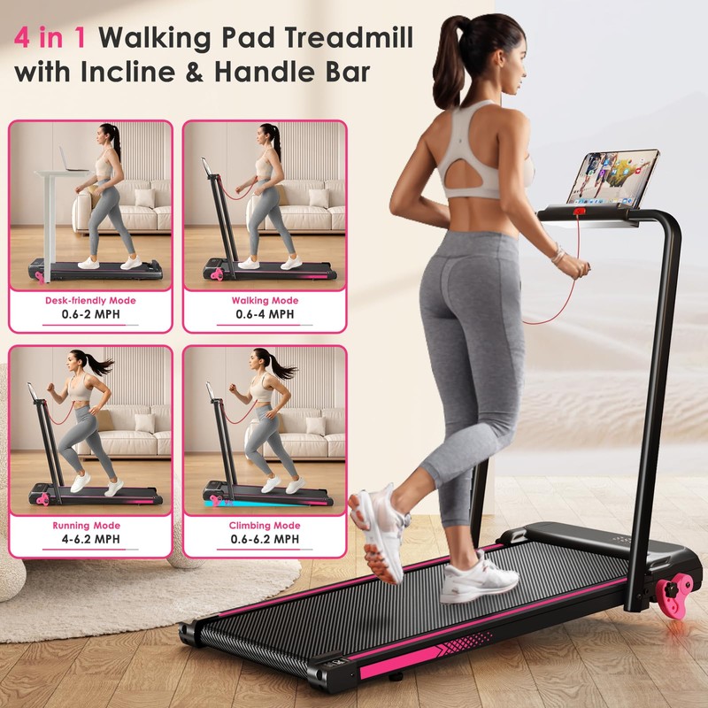 4-in-1 Walking Pad with Incline Portable Treadmill with Handle Bar