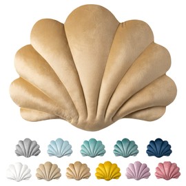 Ashler 3D Throw Pillows Shell Shaped Accent Throw Pillow, Soft Velvet Insert Included Cushion for Couch Bed Living Room, Pack of 1, Light Brown, 14 X 11 inches